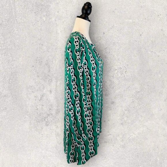 Iman Green Tunic Top Asymmetrical Hem Chainlink Print Size M NWT - Picture 5 of 11